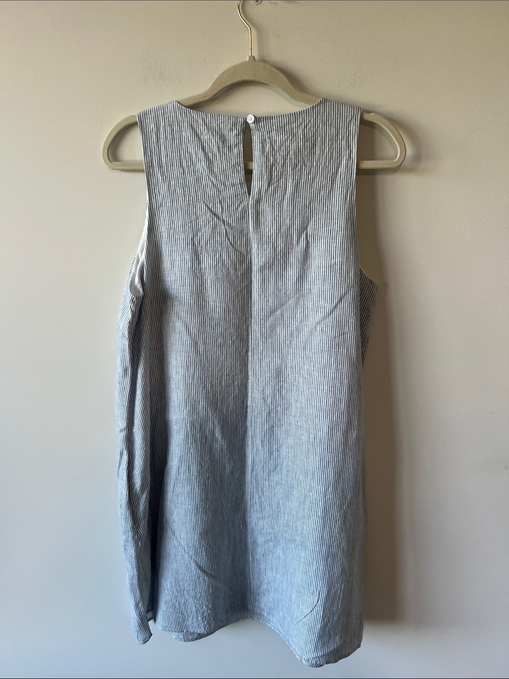 Quince Blue Pinstriped Linen Tank Dress New, Never Worn Pockets Lined - Picture 7 of 7